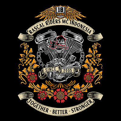 RASCAL RIDERS MC INDONESIA appareldesign badge branding design graphic design illustration logo vector vintage