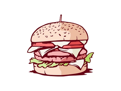 Hamburger Illustration animation bacon beefy cheese cheeseburger culinary delectable design drawing gourmet grilled hungry illustration lettuce pickles savory succulent tasty tomatoes vector