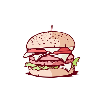 Hamburger Illustration animation bacon beefy cheese cheeseburger culinary delectable design drawing gourmet grilled hungry illustration lettuce pickles savory succulent tasty tomatoes vector