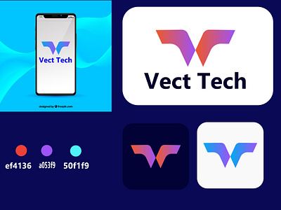 Vect Tech - Modern Logo & Brand Identity Design branding identity business branding company brand logo app logo app mark logo branding logo business logo business identity logo clothing logo colorful logo corporate logo creative logo design logo design branding logo gradient modern logo v letter concept vect tech logo