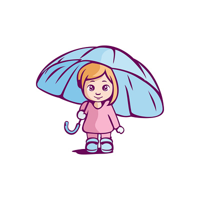 Cute Little Girl Holding Umbrella adorable animation colorful curious delightful design drawing illustration innocent joyful playful protection raincoat raindrops smiling sweet umbrella vector weather whimsical