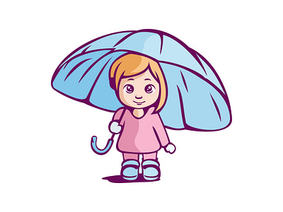 Cute Little Girl Holding Umbrella adorable animation colorful curious delightful design drawing illustration innocent joyful playful protection raincoat raindrops smiling sweet umbrella vector weather whimsical