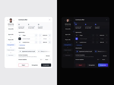 Light & Dark - Minimal Contract Extension app dark mode design light mode modal negotiation pop up ui user interface