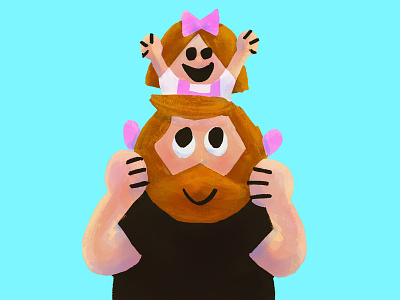 Girl Dad announcement baby illustration painting