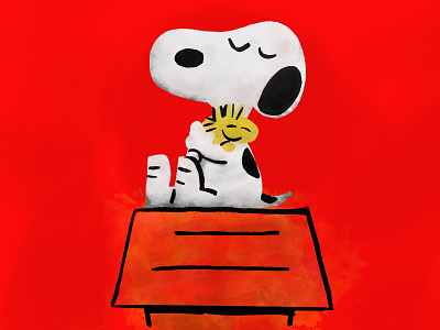 beagle and bird charles schulz charlie brown illustration painting peanuts snoopy woodstock