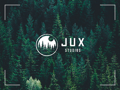 Jux Studios branding camera dual meaning forest graphic design lens logo mod modern outdoor photography scenery vector