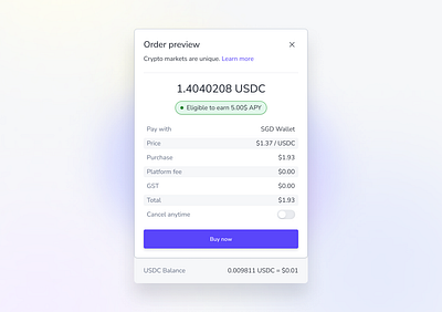 Crypto market order preview UX/UI | Starsheet 🚀 balance clean crypto dialog form list manage market modal mode order overview pop up popover product summ summary theme ui white