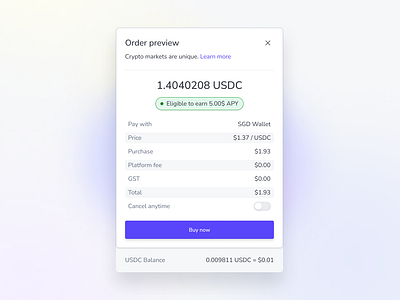 Crypto market order preview UX/UI | Starsheet 🚀 balance clean crypto dialog form list manage market modal mode order overview pop up popover product summ summary theme ui white