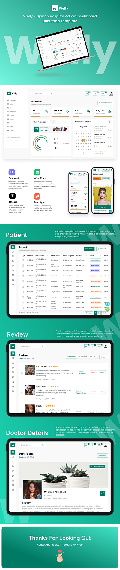 Welly - Django Hospital Admin Dashboard Bootstrap Template admin admin dashboard admin panel bootstrap creative dashboard design django django framework mobile app product design sass social media post template templates ui uiux user interface web design website