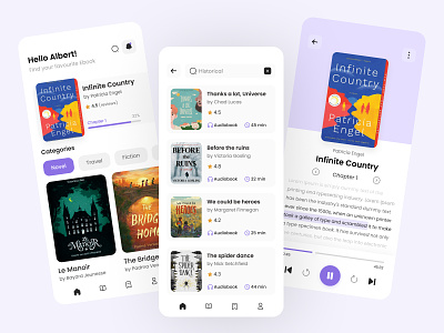 AudioBook App Design app app ui design application audio app audio book audio player audiobook app audiobook app design audiobook ui book library books clean ui design genres ios listening mobile app design reading trending audio book ui ux