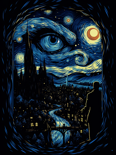 Nocturnal Reverie dark dark illustration illustration poster van gogh