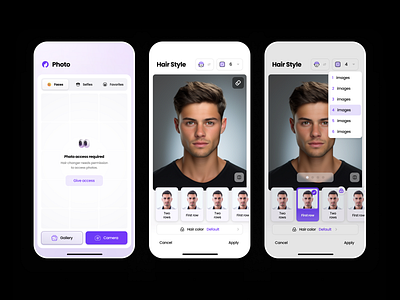 Hair Changer - AI Hairstyle App Design ai ai changer android app app application clean design faceapp fun hair changer iphone app minimal mobile ui ux