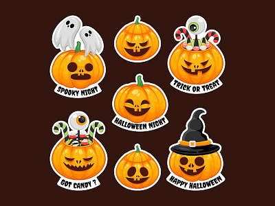 Halloween Sticker ghost halloween illustration october pumpkin spooku treat trick vector witch