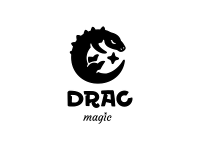 Drac magic black and white branding cute dragon logo magic negative space star