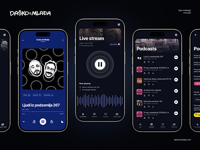 Daško&Mlađa | App Concept app list music music app podcast podcast app redesign serbia settings tiles