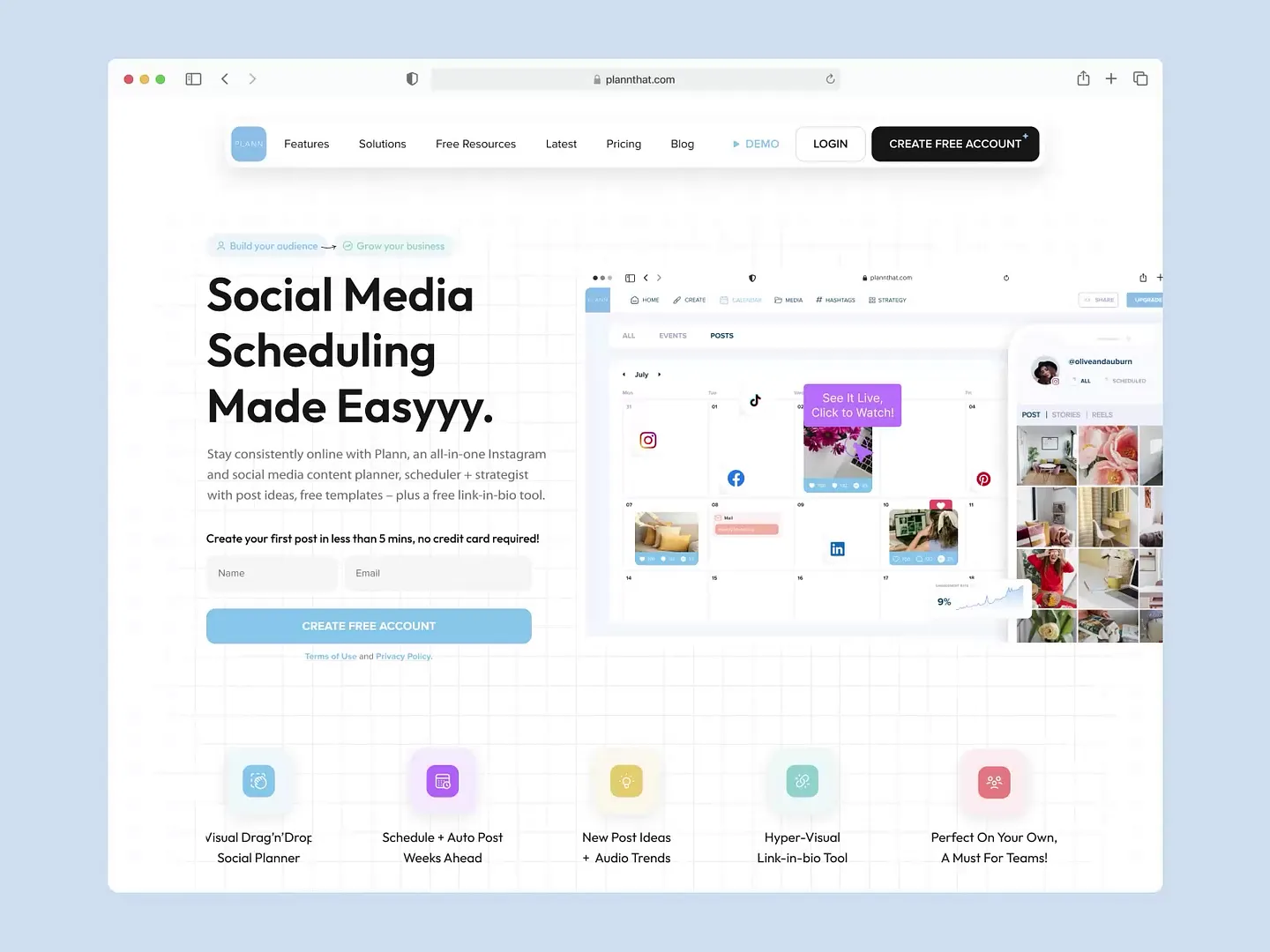 Social Media Management Website Design: Plann's User-Friendly Interface