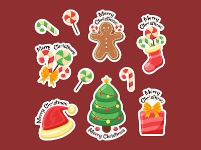 Christmas Sticker bread candy christmas cookie festivity ginger holiday illustration present ribbon santa socks sticker vector