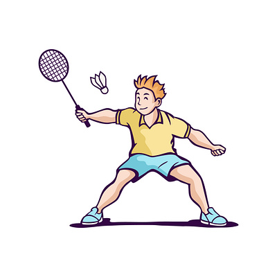 Male Badminton Illustration agility athletic badminton competitive design drawing dynamic energetic forehand illustration player power precision racket shuttlecock skills smash sporty vector