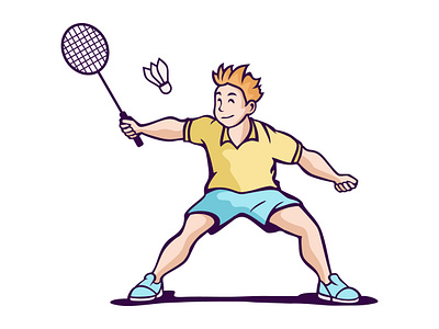 Male Badminton Illustration agility athletic badminton competitive design drawing dynamic energetic forehand illustration player power precision racket shuttlecock skills smash sporty vector