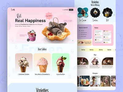 Scoopy - Ice Cream Landing Page Design branding cone cream dessert food graphic design homepage ice ice cream ice cream website icecream landing page pink scoop strawberry sweet uiux vector web design website