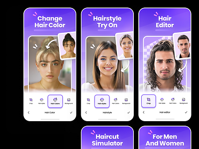 Hair Changer - Screenshot Design ai ai app android app app app screenshot branding design hair hair changer iphone app mobile screenshot ui ux