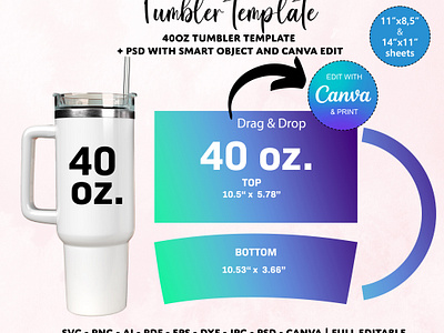 40oz Tumbler Template, Tumbler Sublimation template 40oz handle tumbler 40oz quencher 40oz template graphic design tumbler sublimation