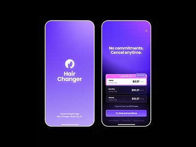 Hair Changer - In App Purchase Design android app app application design iap in app purchase iphone app membership mobile plan ui ux