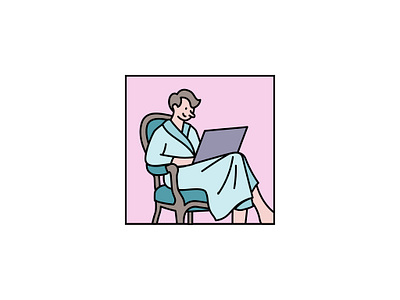 Sticker for website. Work at home 2d adobe illustrator bank branding chair comics corporate illustration flat home illustration laptop man photoshop sticker stickers vector web illustration website work work at home