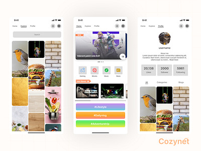 Cozynet Social Media Platform-UI Mobile Concept Design app concept cozy cozynet design figma mobile platform socialmedia ui uidesign