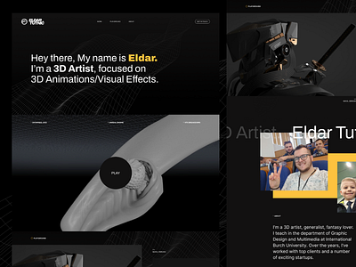 3D Artist Personal Website/Portfolio 3d animation artist black dark landing page portfolio web design