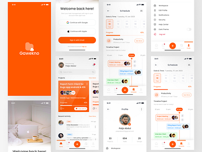 Gawekno - Task Management App design mobile app orange project task task app ui uidesign uiux uiux design