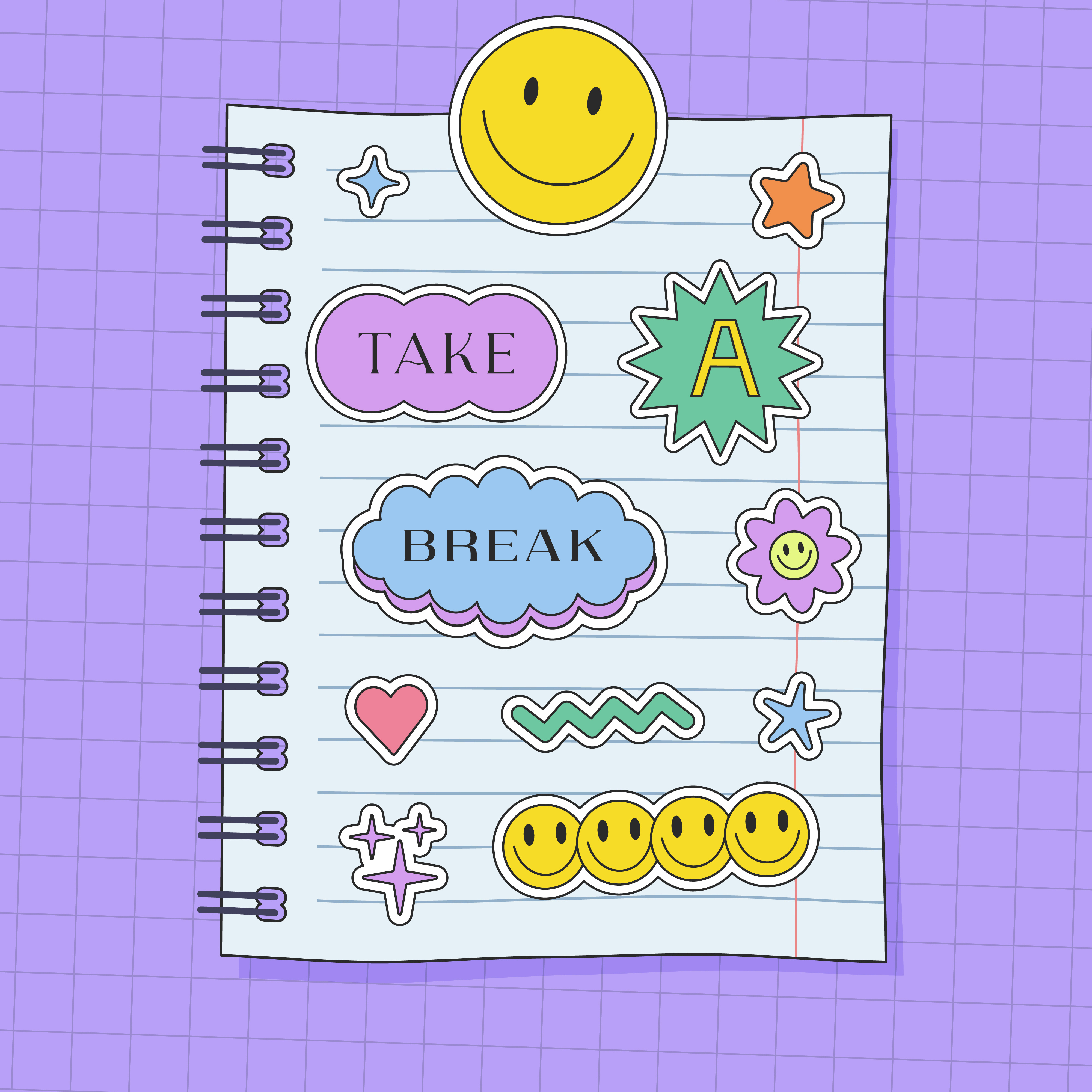 Take A Break Pop Art Illustration. Cool Y2k Artwork. 90s abstract art cartoon character cool cute design emoji flower graphic design groovy illustration notepad patch pop smile sticker trendy y2k