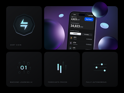 Zort Coin UI black branding coin cryptocurrency design icons purple ui ux webdesign