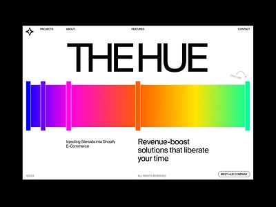 The HUE agency agency bold che colourful editorial grid hue layout marketing shopify typography ui ux valery che webdesign