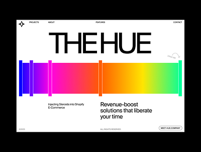 The HUE agency agency bold che colourful editorial grid hue layout marketing shopify typography ui ux valery che webdesign