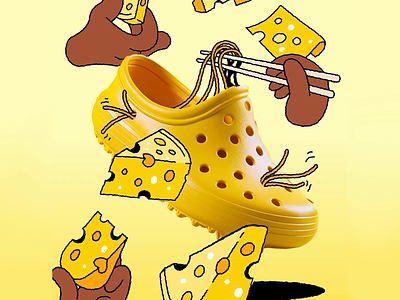 Cheesy Crocs 🧀 ai branding character cheese crocs design doodles food hand illustration illustrator logo midjourney nike noodles shoes sneakers
