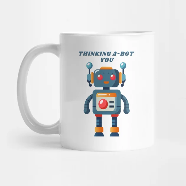 Thinking A-Bot You Robot Pun adobe art branding design graphic design illustration illustrator mug product puns robot puns romantic puns stickers tote bag tshirts valentine