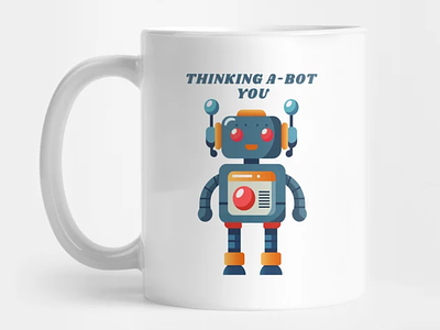 Thinking A-Bot You Robot Pun adobe art branding design graphic design illustration illustrator mug product puns robot puns romantic puns stickers tote bag tshirts valentine