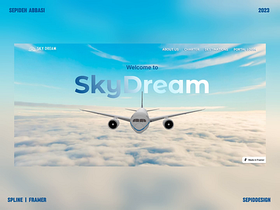 SkyDream Landing Page Design 3d airlinewebsite aviation framer interaction design landing page productdesign spline ui uidesign ux web design webdesign