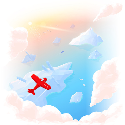 Solsten: Branding & Website aeroplane airplane antarctica arctic branding clouds color colour flying geometric glaciers icebergs illustration low poly sunrise sunset vector visual identity web design website