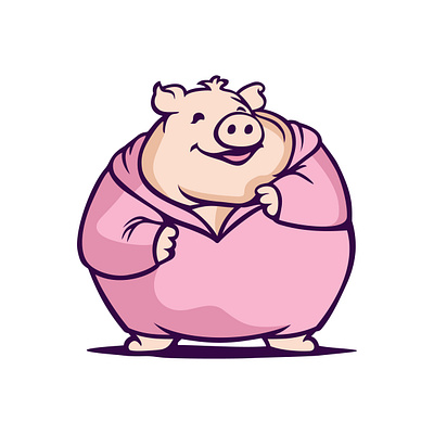 Funny Fat Pig Illustration animal animated animation art cartoon character cute drawing fat fun funny happy icon illustration pig piggy pink round smile vector