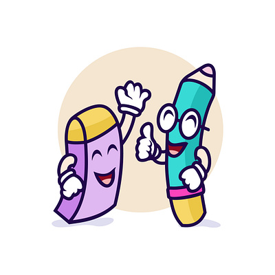 Funny Pencil And Eraser Illustration amusing cartoonish characters chuckle comical cute design drawing entertaining funny humorous illustration joyful laughter pencil playful playfulness smiling vector whimsical