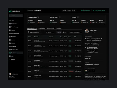 Clientwise management dark themed dashboard UI design client management client software clientwise clientwise dashboard dahboard design dark dark mode dark mode dashboard dark themed dark ui design dashboard dashboard desgn dashboard sidebar dashboard ui dashboard ui design dashboard ux design management software table ui design ui design ux design