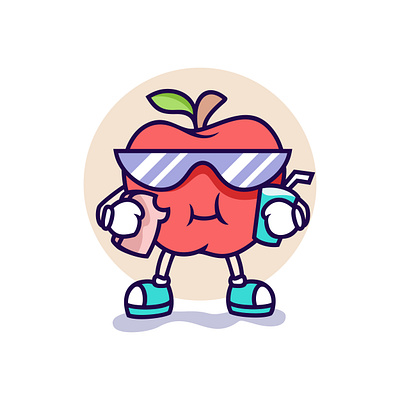 Funny Apple Mascot Eating Food Illustration apple cartoonish cheerful cute delightful design drawing eating food funny grinning humorous illustration joyful laughter playful silly smiling vector whimsical
