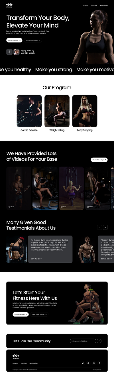 Xtream Workout Landing Page Concept brand concept dark themed design fitness logo creation minimal modern trending ui ux workout