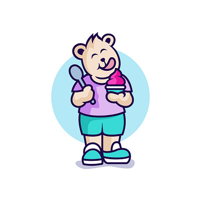 Cute Bear Eating Ice Cream Illustration animated bear cartoon cold cone cream delicious design drawing eating flavorful funny ice polar scoop sundae sweet tasty toppings vector