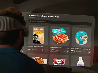 Marketplace Ozon on Apple Vision Pro apple clean delivery e commerce foodstuffs interface marketplace minimal minimalistic mixed reality online store ozon product design spatial design ui ux vision pro vision pro app xr