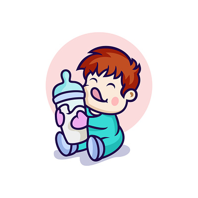 Cute Baby Holding Milk Bottle Illustration baby bedtime bottle cartoon cuddle curious diaper drawing funny hand holding hug illustratiion lactation love milk parenting playful toddler vector
