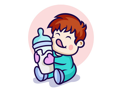 Cute Baby Holding Milk Bottle Illustration baby bedtime bottle cartoon cuddle curious diaper drawing funny hand holding hug illustratiion lactation love milk parenting playful toddler vector