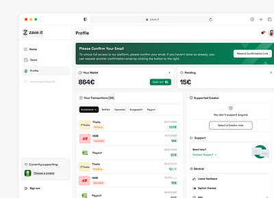 zave.it - User Platform analytics clean dashboard design investment minimal modern profile profile page savings app settings settings page ui ux web app webapp